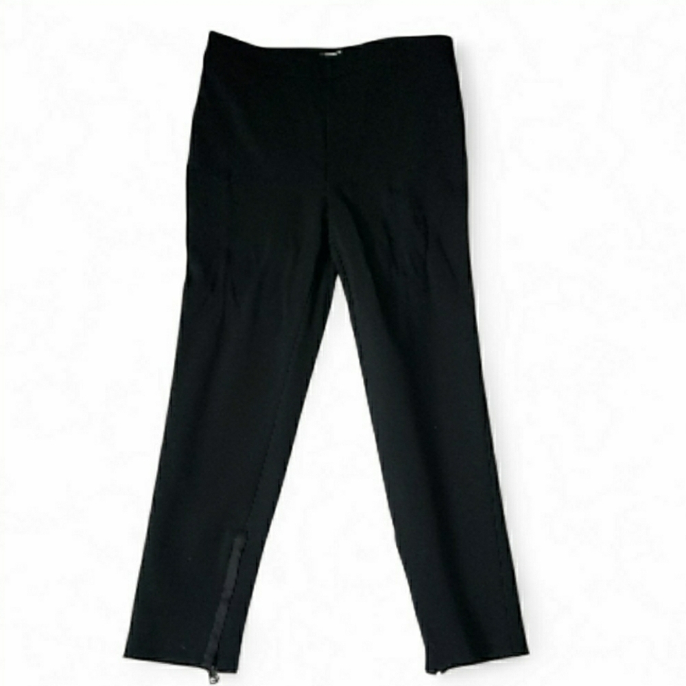 Valentino Black Straight-Leg Pants w/ Satin Strip / Zipper Detail At Base